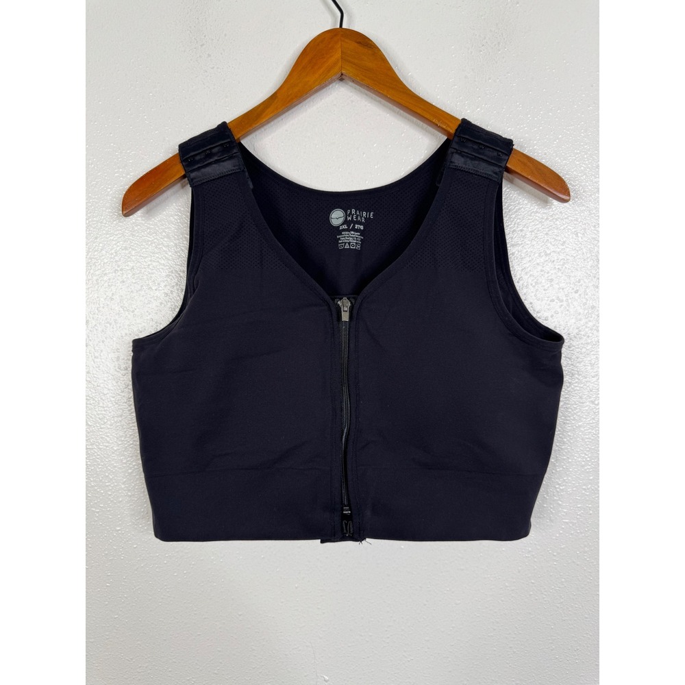 Prairie Wear Hugger Prima Post-Surgical Compression Bra Black 2XL Front Zip
